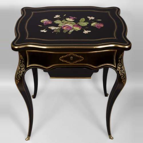 Julien-Nicolas RIVART (1802-1867) - Sewing table in blackened pearwood decorated of wild flowers in porcelain marquetry