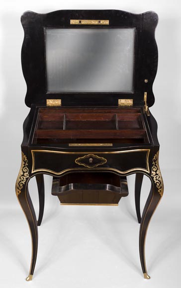 Julien-Nicolas RIVART (1802-1867) - Sewing table in blackened pearwood decorated of wild flowers in porcelain marquetry Julien-Nicolas RIVART (1802-1867) - Sewing table in blackened pearwood decorated of wild flowers in porcelain marquetry-3