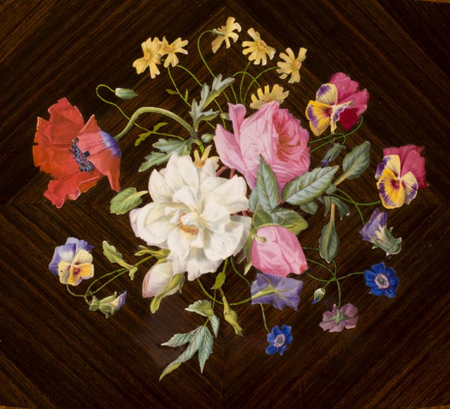 TAHAN Manufactory and Julien-Nicolas RIVART (1802-1867) - Sewing table with flowers bouquet In porcelain marquetry and gilt bronze ornaments-2