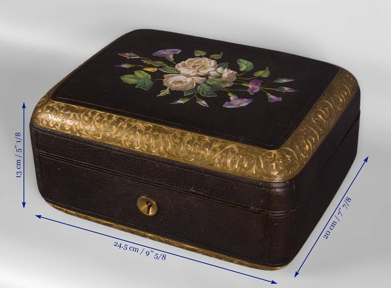 Julien-Nicolas RIVART (1802-1867) - Leather sheathed jewelry box decorated of porcelain marquetry Julien-Nicolas RIVART (1802-1867) - Leather sheathed jewelry box decorated of porcelain marquetry-4