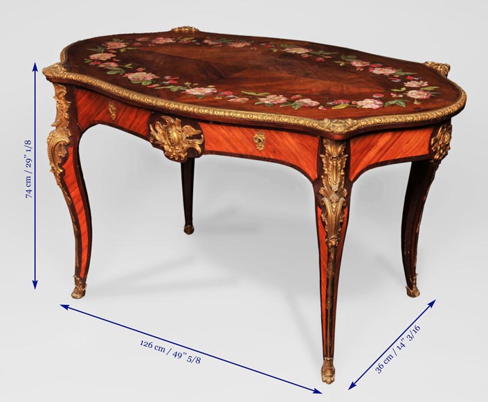 Julien-Nicolas RIVART (1802-1867) - Louis XV style Rosewood Table with decor of porcelain marquetry Julien-Nicolas RIVART (1802-1867) - Louis XV style Rosewood Table with decor of porcelain marquetry-8