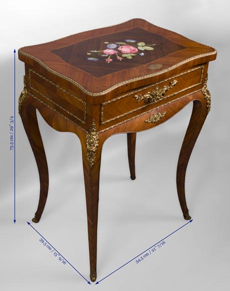 Julien-Nicolas RIVART (1802-1867) - Elegant emblazoned sewing table with decoration of porcelain marquetry Julien-Nicolas RIVART (1802-1867) - Elegant emblazoned sewing table with decoration of porcelain marquetry-8