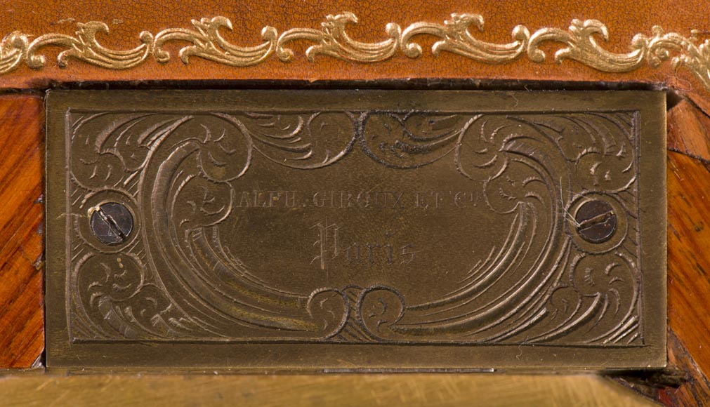 Alphonse GIROUX et cie and Julien-Nicolas RIVART (1802-1867) - Gorgeous writing desk with espagnolettes and decoration of roses in porcelain inlays Alphonse GIROUX et cie and Julien-Nicolas RIVART (1802-1867) - Gorgeous writing desk with espagnolettes and decoration of roses in porcelain inlays-5