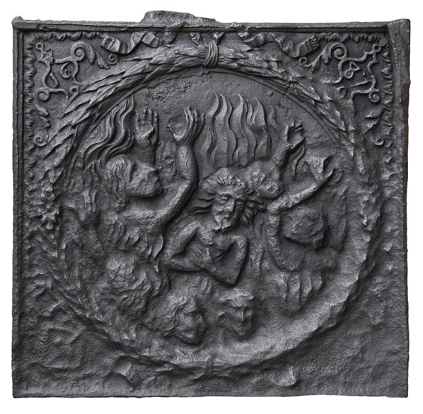 Cast iron fireback with the Damned burning in Hell  Cast iron fireback with the Damned burning in Hell -0