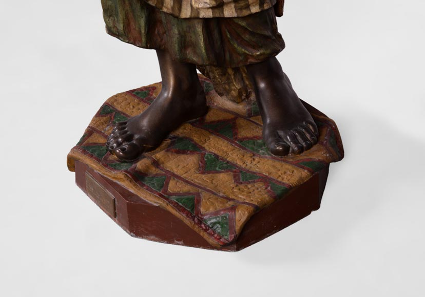 Anatole J. GUILLOT (1865-1911) (after) - « Young oriental woman», Important figural torchère in polychrome spelter-5