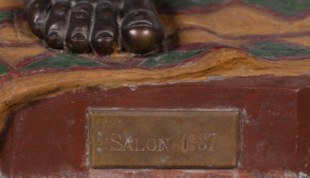 Anatole J. GUILLOT (1865-1911) (after) - « Young oriental woman», Important figural torchère in polychrome spelter Anatole J. GUILLOT (1865-1911) (after) - « Young oriental woman», Important figural torchère in polychrome spelter-6