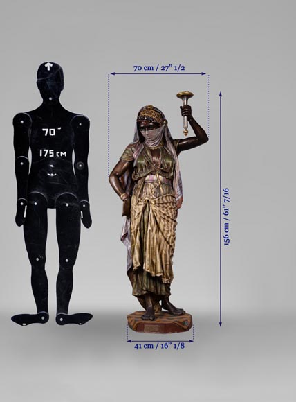 Anatole J. GUILLOT (1865-1911) (after) - « Young oriental woman», Important figural torchère in polychrome spelter Anatole J. GUILLOT (1865-1911) (after) - « Young oriental woman», Important figural torchère in polychrome spelter-11