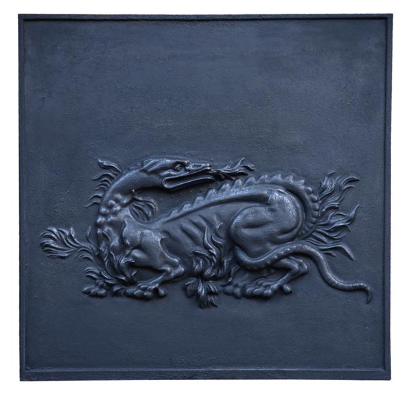 Cast iron fireback with the Salamander of King Francis Ist, 20th century-0
