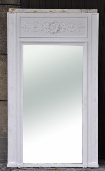 Antique Louis XVI style overmantel mirror with laurel branches frieze Antique Louis XVI style overmantel mirror with laurel branches frieze-0