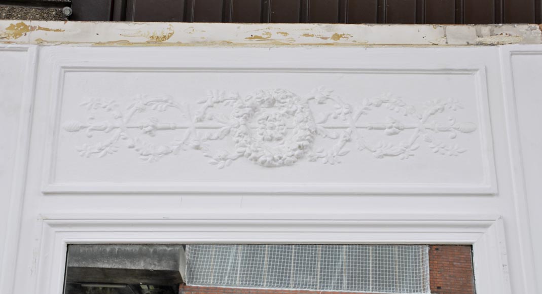 Antique Louis XVI style overmantel mirror with laurel branches frieze Antique Louis XVI style overmantel mirror with laurel branches frieze-1