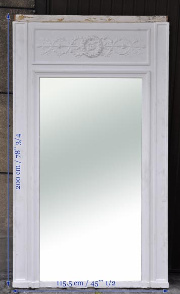 Antique Louis XVI style overmantel mirror with laurel branches frieze Antique Louis XVI style overmantel mirror with laurel branches frieze-5