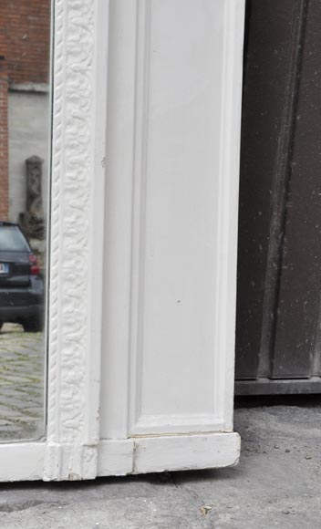 Antique Louis XVI style overmantel mirror with flowers frieze, wood and painted stucco Antique Louis XVI style overmantel mirror with flowers frieze, wood and painted stucco-6