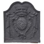 Beautiful antique cast iron fireback with the Fyot family coat of arms, 18th century