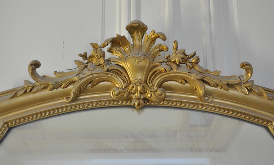 Antique small Louis XV style overmantel pierglass with pearls Antique small Louis XV style overmantel pierglass with pearls-1