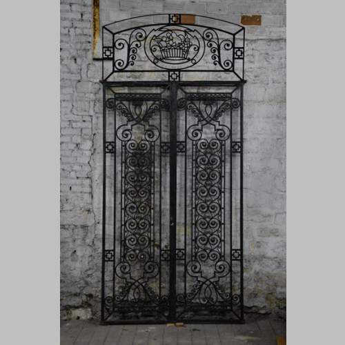 Antique Art Deco wrought iron door with fruit basket, 1930s