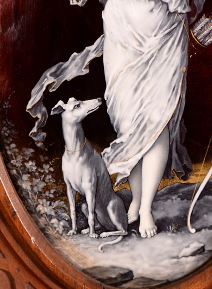 Large Neo-Renaissance style walnut cabinet -  Painted enamels signed by Theophile Soyer (1853-1940) Large Neo-Renaissance style walnut cabinet -  Painted enamels signed by Theophile Soyer (1853-1940)-3