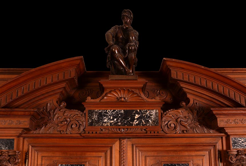Large Neo-Renaissance style walnut cabinet -  Painted enamels signed by Theophile Soyer (1853-1940) Large Neo-Renaissance style walnut cabinet -  Painted enamels signed by Theophile Soyer (1853-1940)-10