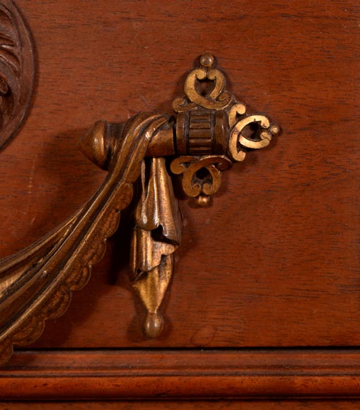 Large Neo-Renaissance style walnut cabinet -  Painted enamels signed by Theophile Soyer (1853-1940) Large Neo-Renaissance style walnut cabinet -  Painted enamels signed by Theophile Soyer (1853-1940)-15