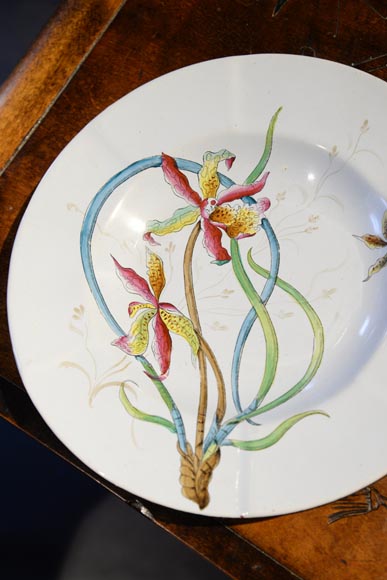SAINT-CLEMENT manufactory - Plate set with orchids SAINT-CLEMENT manufactory - Plate set with orchids-2