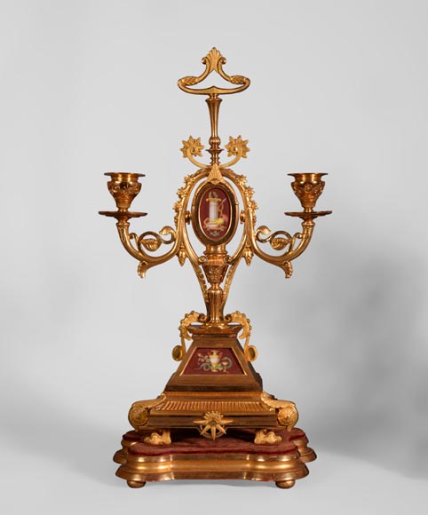 Neo-Pompeian style clock set made out of gilded bronze and red ceramic Neo-Pompeian style clock set made out of gilded bronze and red ceramic-6