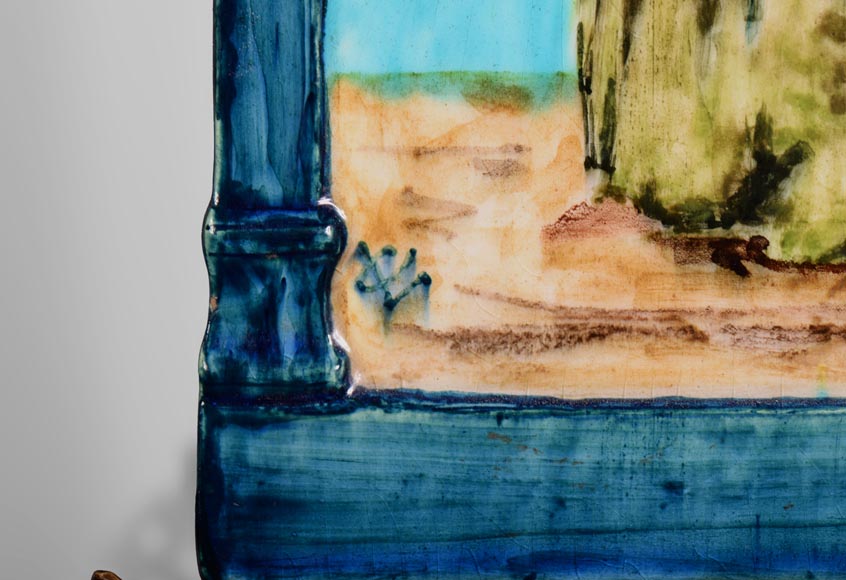 Pair of Neo-Renaissance style earthenware cones vases with brown patina bronze griffins Pair of Neo-Renaissance style earthenware cones vases with brown patina bronze griffins-5