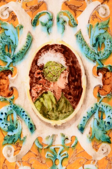 Pair of Neo-Renaissance style earthenware cones vases with brown patina bronze griffins Pair of Neo-Renaissance style earthenware cones vases with brown patina bronze griffins-7