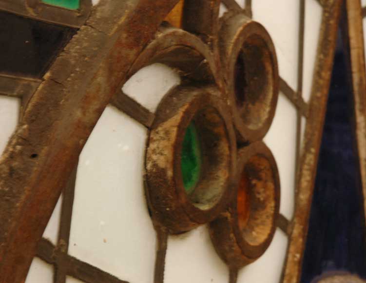 Stained glass rose window with star Stained glass rose window with star-1