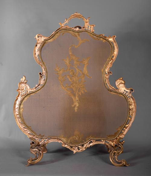 Louis XV style firescreen with Cupid in bronze, 1970's Louis XV style firescreen with Cupid in bronze, 1970's-7