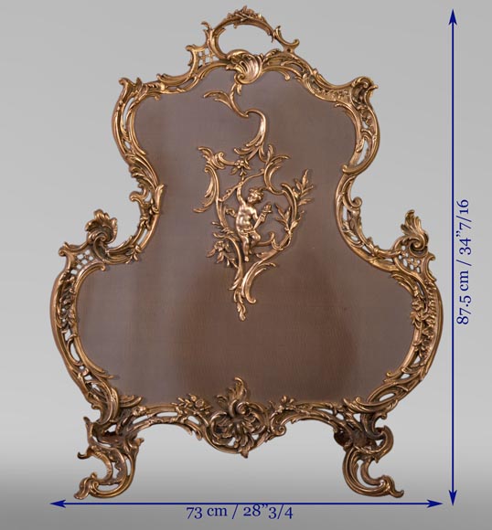 Louis XV style firescreen with Cupid in bronze, 1970's Louis XV style firescreen with Cupid in bronze, 1970's-8