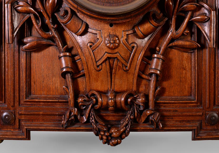 GUERET Frères - Set including an oak clock and barometer GUERET Frères - Set including an oak clock and barometer-5