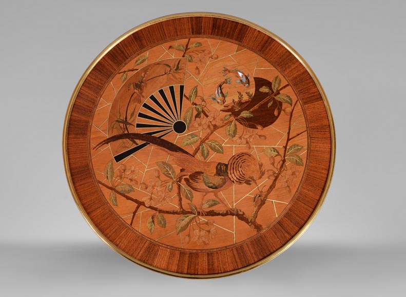 Pierre-Ferdinand DUVINAGE (1823-1876) - Pedestal table with Japanese decoration of   Pierre-Ferdinand DUVINAGE (1823-1876) - Pedestal table with Japanese decoration of