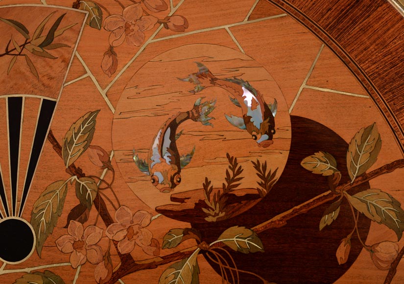 Pierre-Ferdinand DUVINAGE (1823-1876) - Pedestal table with Japanese decoration of   Pierre-Ferdinand DUVINAGE (1823-1876) - Pedestal table with Japanese decoration of