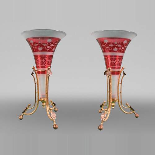 BACCARAT, Pair of Mounted Vases, circa 1878