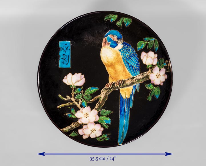 MANUFACTURE JULES VIEILLARD & CIE - Glazed ceramic dish with a parrot partitioned decoration MANUFACTURE JULES VIEILLARD & CIE - Glazed ceramic dish with a parrot partitioned decoration-5