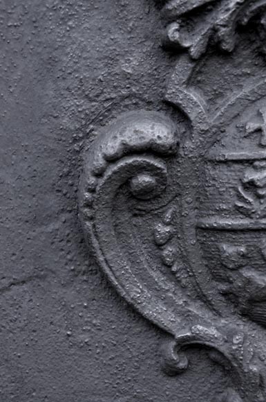 Antique cast iron fireback with the Joly family coat of arms, 18th century  Antique cast iron fireback with the Joly family coat of arms, 18th century -3