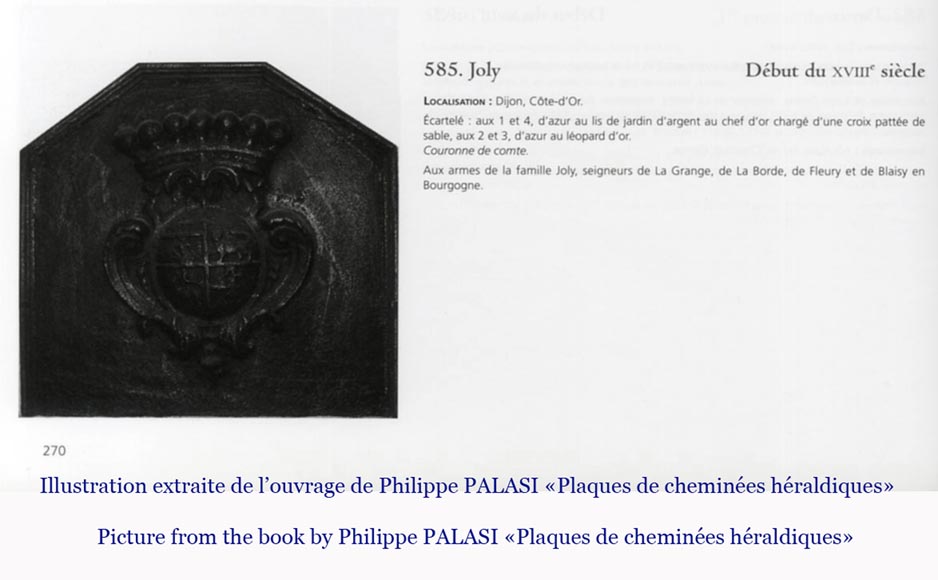 Antique cast iron fireback with the Joly family coat of arms, 18th century  Antique cast iron fireback with the Joly family coat of arms, 18th century -6