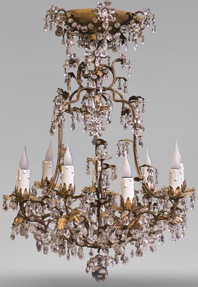 Louis XV style cage chandelier in rock crystal and gilded metal Louis XV style cage chandelier in rock crystal and gilded metal-0
