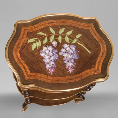 Julien-Nicolas RIVART (1802-1867) - Small bedside table decorated with wisteria in porcelain marquetry
