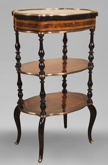 Julien-Nicolas RIVART (1802-1867) - Small bedside table decorated with wisteria in porcelain marquetry Julien-Nicolas RIVART (1802-1867) - Small bedside table decorated with wisteria in porcelain marquetry-1