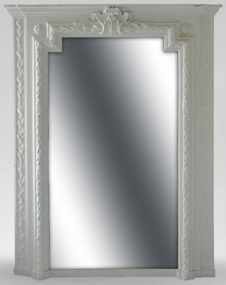 Antique Napoleon III overmantel pierglass with friezes of laurel branches and wide shell Antique Napoleon III overmantel pierglass with friezes of laurel branches and wide shell-0