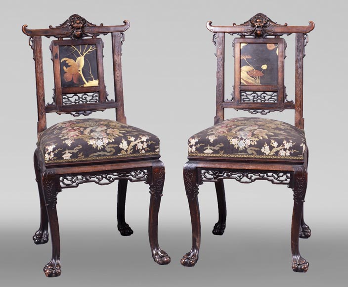 Pair of chairs inspired by the Far East Pair of chairs inspired by the Far East-0