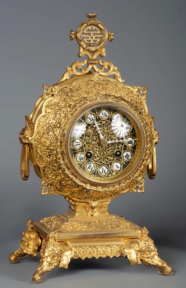Ferdinand BARBEDIENNE (attributed to) - Gilded bronze set clock in the taste of Japan Ferdinand BARBEDIENNE (attributed to) - Gilded bronze set clock in the taste of Japan-2