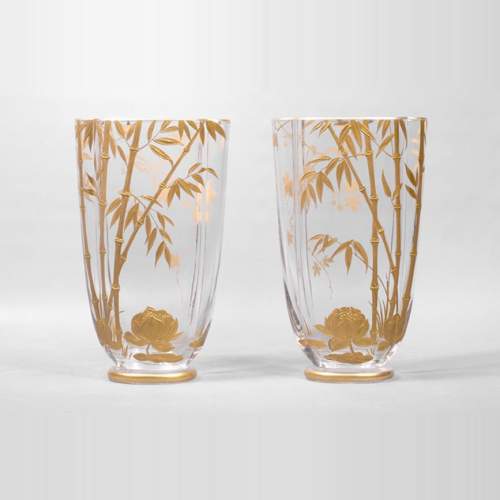 BACCARAT, Pair of Vases with Bamboo Decor, circa 1880