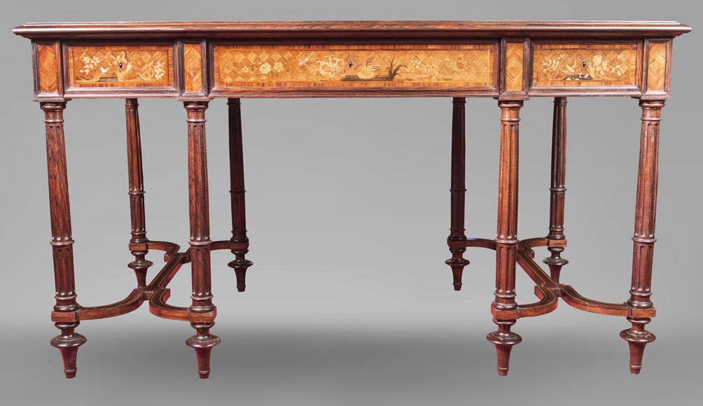 E.Martin (old Maison Rivart), Marquetry desk with lake landscape decoration, International Exhibition of 1889 E.Martin (old Maison Rivart), Marquetry desk with lake landscape decoration, International Exhibition of 1889-1