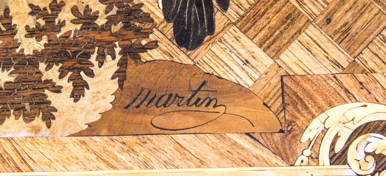 E.Martin (old Maison Rivart), Marquetry desk with lake landscape decoration, International Exhibition of 1889 E.Martin (old Maison Rivart), Marquetry desk with lake landscape decoration, International Exhibition of 1889-9