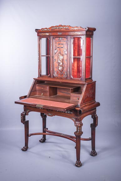 Japanese style secretary with mother-of-pearl butterfly decoration Japanese style secretary with mother-of-pearl butterfly decoration-12