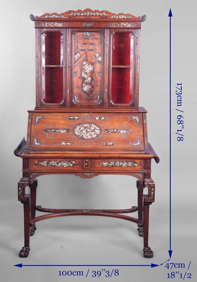 Japanese style secretary with mother-of-pearl butterfly decoration Japanese style secretary with mother-of-pearl butterfly decoration-14