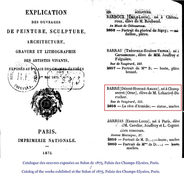 Splendid Statuary Carrara marble statue representing « Armida's dream » by Amand-Désiré-Honoré Barré, World's Fair of 1878 Splendid Statuary Carrara marble statue representing « Armida's dream » by Amand-Désiré-Honoré Barré, World's Fair of 1878-11
