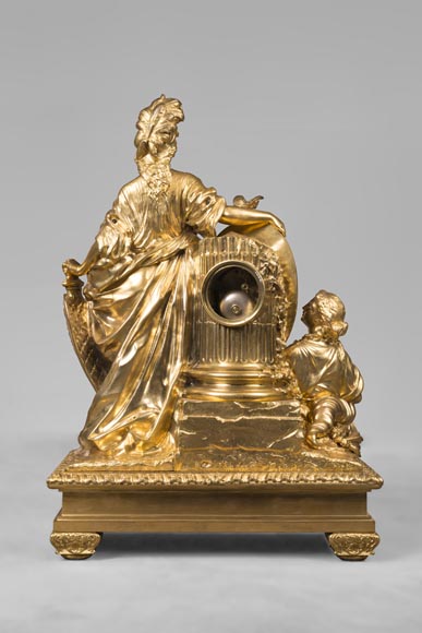 Gilded bronze clock, signed LEROLLE Frères Paris, showing Minerva presenting her shield Gilded bronze clock, signed LEROLLE Frères Paris, showing Minerva presenting her shield-11