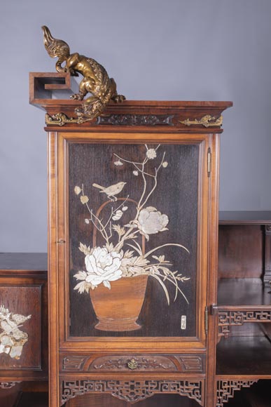 Gabriel VIARDOT (1830-1906) - Large Japanese cabinet with Foo dog Gabriel VIARDOT (1830-1906) - Large Japanese cabinet with Foo dog-2